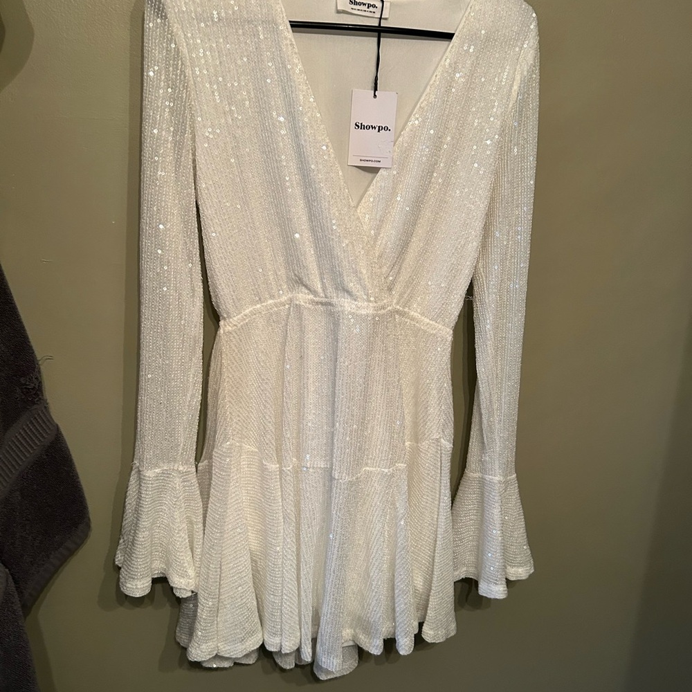 Showpo. Sparkling White Long Sleeve Dress